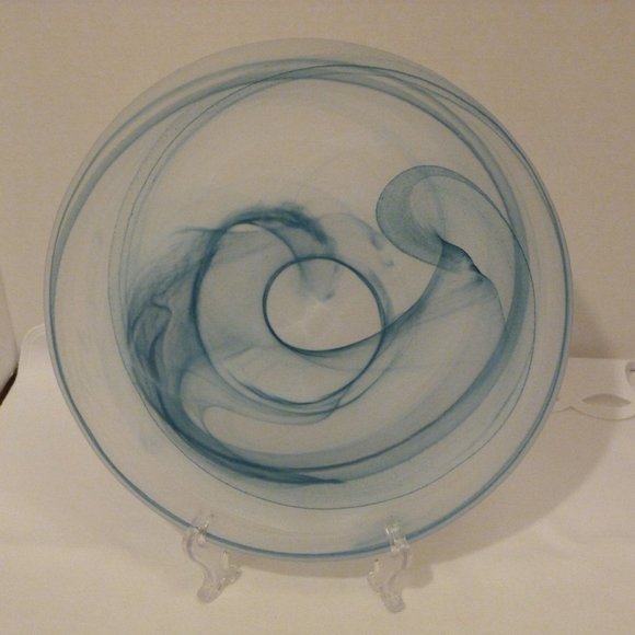 Artisan Ware Art Glass Ice Blue & White Swirl Design Serving Plate / Platter, - Picture 4 of 10